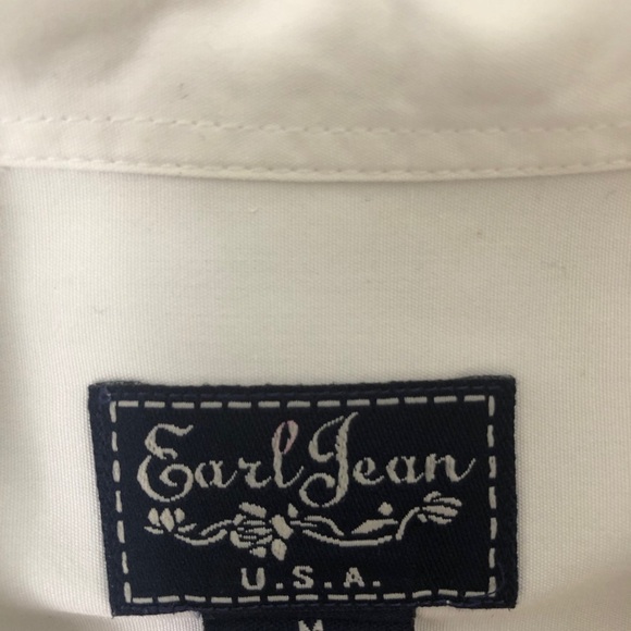 Earl Jean Short Sleeve Button Down Shirt White & Blue Detailing Size Medium - Picture 2 of 5